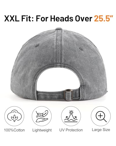 Zylioo XXL Baseball Cap for Big Heads Men Women, Washed Denim Dad Hat - color: Gray, size: Large