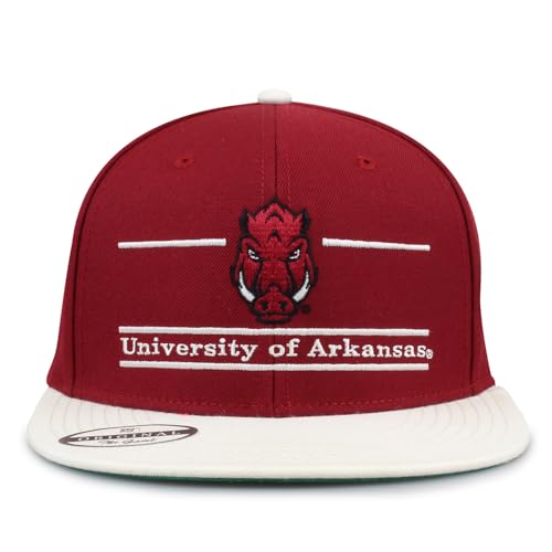 The Game NCAA Licensed, Arkansas Razorbacks Flat Brim Snapback Hat - color: Red/Split Bar