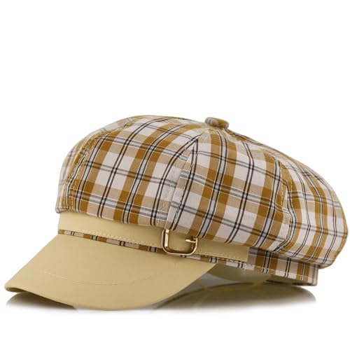 Newsboy Hats for Women - Retro Classic Plaid Hat Fashionable British Irish Beret Cap Girls Vintage Dressy Caps - color: Khaki
