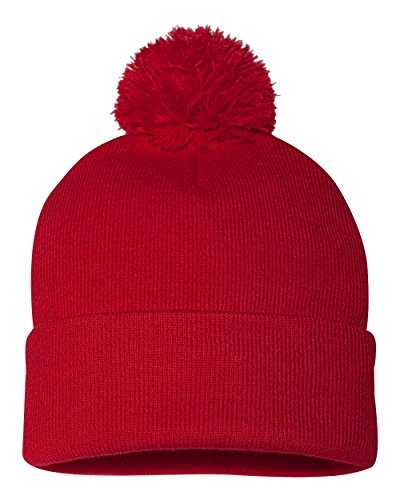 Sportsman Pom-Pom 12" Knit Beanie One Size Red