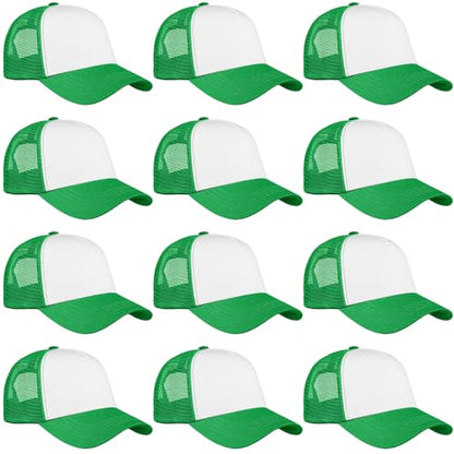 Falari 12 Pack Bulk Wholesale Mesh Trucker Hats 5 Panel and 6 Panel Baseball Caps for Men and Women - color: 5 Panel - Kelly Green