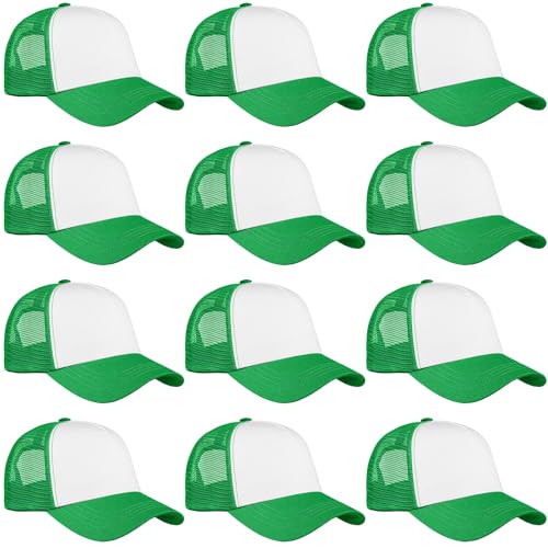 Falari 12 Pack Bulk Wholesale Mesh Trucker Hats 5 Panel and 6 Panel Baseball Caps for Men and Women - color: 5 Panel - Kelly Green