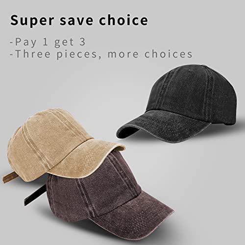 Baseball Cap Unisex Vintage Washed Distressed Cap,Retro Adjustable Dad Hats,Baseball Hat for Men Women - color: 3pcs-black+khaki+coffee