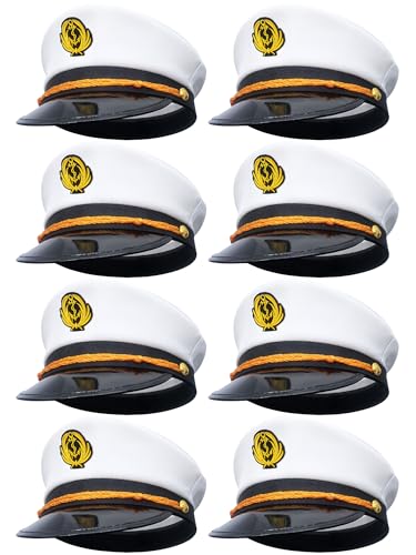 8 Pieces Captain Hats Adjustable White Sailors Navy Marine Admiral Caps for Yacht Theme Party Costume Accessory - color: Style 2