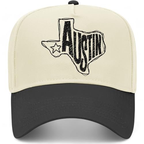 Austin Texas Sketch Vintage Trucker Hat | Premium Adjustable Snapback Baseball Hat for Men & Women - color: Black/Natural