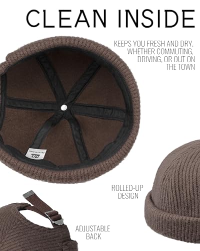 Clakllie Warm Brimless Hat Knitted Skull Cap Docker Hat Soft Beanie Worker Hat Rolled Cuff Sailor Fisherman Leon Hat - color: S-dbh04-brown