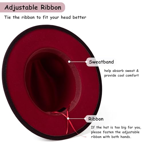 Lisianthus Gradient Color Fedora Hat for Women & Men - color: Black Band, Burgundy