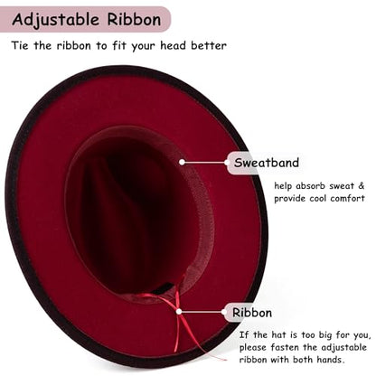 Lisianthus Gradient Color Fedora Hat for Women & Men - color: Black Band, Burgundy