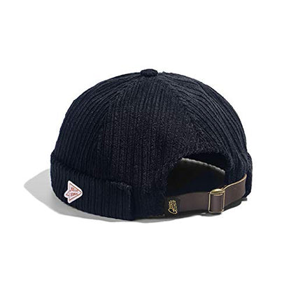 Men Hats Docker Cap Hats Beanie Sailor Cap Worker Hat Rolled Cuff Retro Brimless Hat with Adjustable - color: 0072-black