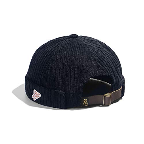 Men Hats Docker Cap Hats Beanie Sailor Cap Worker Hat Rolled Cuff Retro Brimless Hat with Adjustable - color: 0072-black