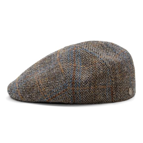 Sterkowski Ivy Five | Harris Tweed Flat Cap for Men and Women | Classic Elegant Warm 5 Panels Ivy - color: Brown/Blue Check, size: 7 3/4