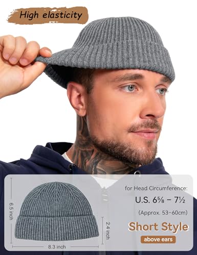 Fleece Lined Wool Short Fisherman Beanie Men Women Cuff Winter Hat - color: 1pc-light Gray