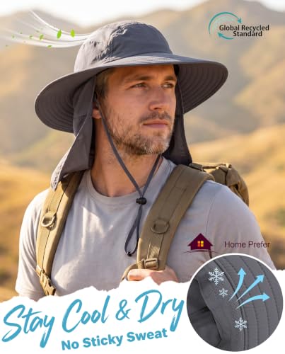Home Prefer UPF 50+ Sun Hat with Neck Flap Wide Brim Fishing Hat for Men - color: Dark Gray