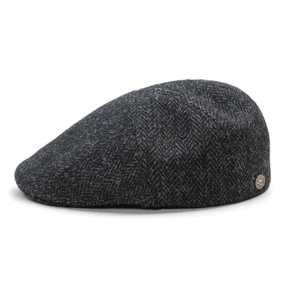 Sterkowski Ivy Five | Harris Tweed Flat Cap for Men and Women | Classic Elegant Warm 5 Panels Ivy - color: Black/Anthracite Herringbone, size: 7 1/8