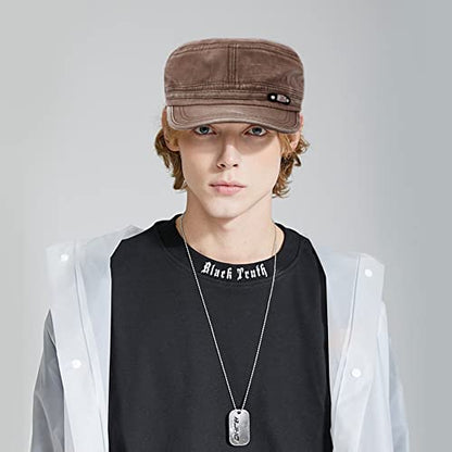 Unisex Cadet Army Cap Adjustable Flat Top Cap Washed Cotton Military Hat Baseball Cap - color: Brown
