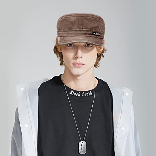 Unisex Cadet Army Cap Adjustable Flat Top Cap Washed Cotton Military Hat Baseball Cap - color: Brown