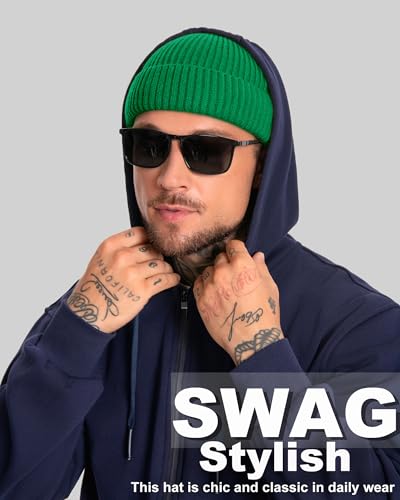 Short Wool Fisherman Beanie for Men Women Fleece Lined Winter Hat - color: 1pcs Kelly Green