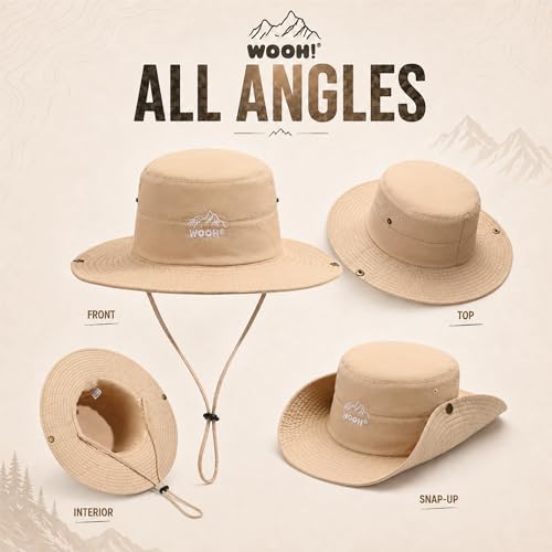 WOOH Sun Hats for Women,UPF80+ Wide Brim Foldable Bucket Hat with Adjustable Chin Strap,Summer Hat for Beach Hiking Gardening - color: Khaki