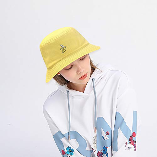 XYIYI Fashion Embroidery Bucket Hat Cotton Beach Fisherman Hats for Women Girls - color: Banana Yellow