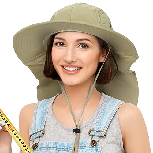 Solaris Small‑Head‑Fit Sun Hat with Neck Flap for Men & Women - color: #4 Khak With Rear Drawstring, size: One Size