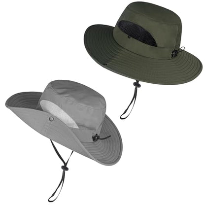 ZOORON Sun Hats for Men Women, Wide Brim Safari Hats UV Protection UPF50+ Waterproof Boonie Hats for Fishing Hiking Camping - color: 2pack-gray+green