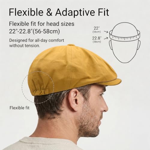 ZLYC Newsboy Cap for Men Summer Flat Cap Lightweight Beret Hat - color: Plain Yellow