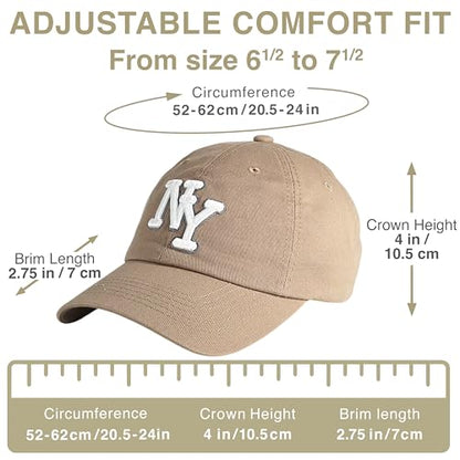NY 3D Embroidered Dad Hat - New York Baseball Cap - color: Khaki