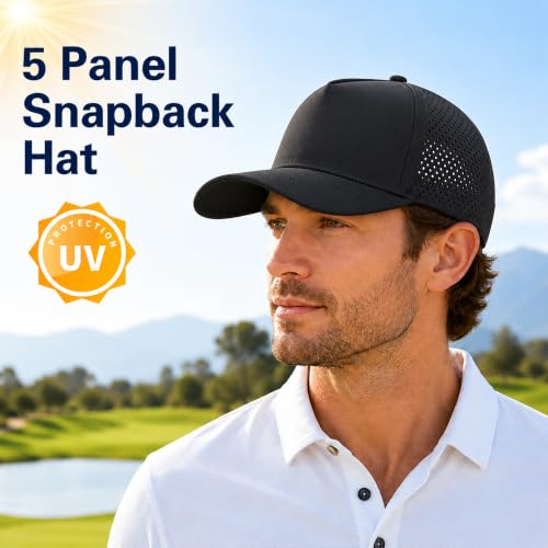 5 Panel Baseball Cap Quick Dry Mesh Snapback Hat for Women Men - color: Black