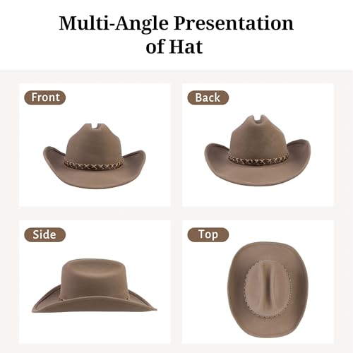 Cowboy Hat 100% Wool Water-Resistant Cowgirl Hat Western Hats for Women Men Felt Outback Panama Rancher Hat - color: Desert Star, size: 7 1/8