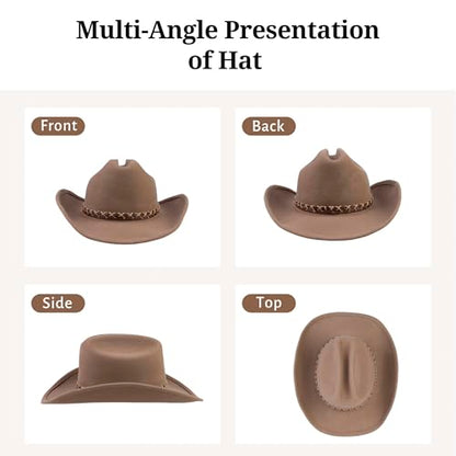 Cowboy Hat 100% Wool Water-Resistant Cowgirl Hat Western Hats for Women Men Felt Outback Panama Rancher Hat - color: Desert Star, size: 7 1/8