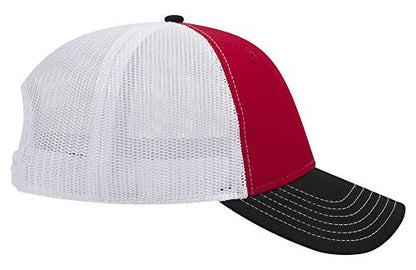 OTTO 6 Panel Low Profile Contrast Vertical Mesh Back Cap - color: Blk/Red/Wht