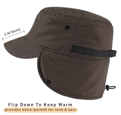 Connectyle Men's Winter Hat with Visor Warm Earflaps Hat Fully Lined Faux Fur Baseball Cap Trapper Hunting Hats - color: Army Green