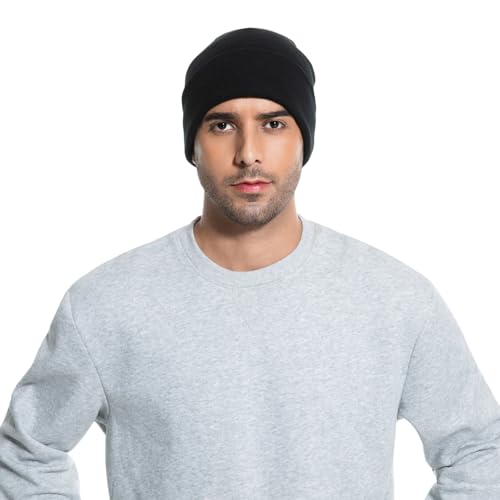 Winter Beanie Men Women Heavyweight Stretch Knit Cuffed Hat - color: Black,plain