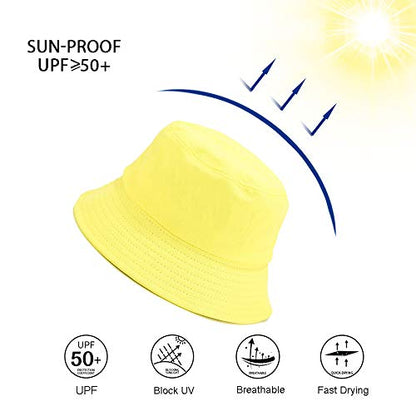 Wheebo Solid Color Bucket Hat for Women Summer Beach Fishmen Hat for Lady Adult Unisex Cotton Cap…… - color: A-sc-yellow