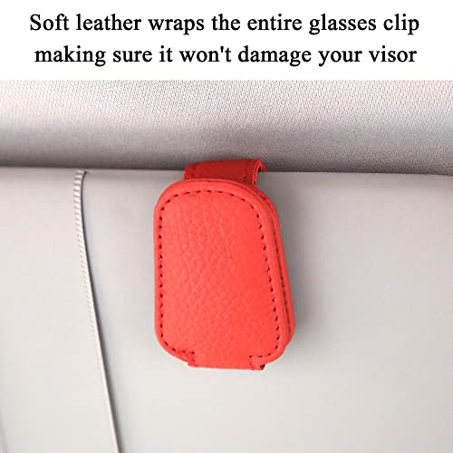 KIWEN Sunglasses Holders for Car Visor, Magnetic Leather Glasses Eyeglass Clip for Car, Ticket Card Clip Sunglasses Mount, Car Visor Accessories Gadgets (1, Red) - color: Red