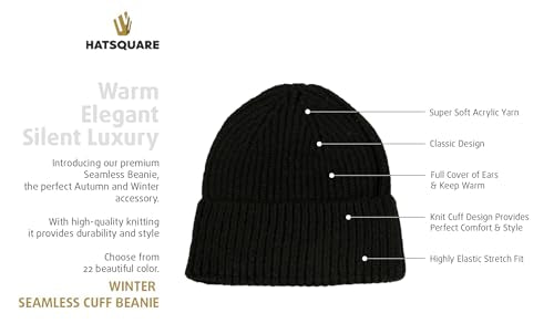 Seamless Beanie Cap, Acrylic Unisex Winter Beanie - color: Black