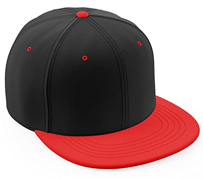 Daxton Classic Blank Snapback Flat Bill Visor Hat Cap One Size Adjustable Back - color: Black Red