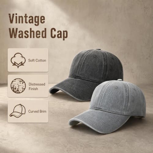 Vintage Baseball Cap for Men and Women, Washed Cotton Dad Hat, Adjustable Fit - color: Black+grey, size: Medium