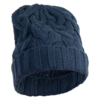 e4Hats.com Chunky Cable Knit Cuff Long Beanie - color: Navy