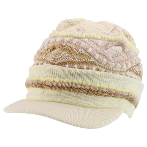 Armycrew Rasta Jamaica Style Thick Acrylic Knit Cuff Beanie Visor - color: Cream Khaki