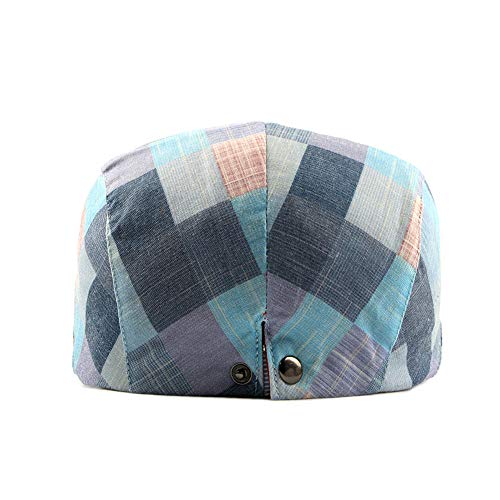 Gudessly Mens Adjustable Colorful Striped Plaid Ivy Newsboy Cabbie Gatsby Golf Cap Flat Cotton Hat Thin Cap - color: 826blue
