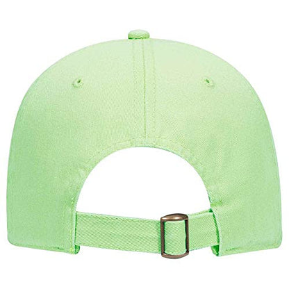 Ashen Fane 6 Panel Low Profile Garment Washed Superior Cotton Twill Dad Hat with Buckle - color: Neon Green