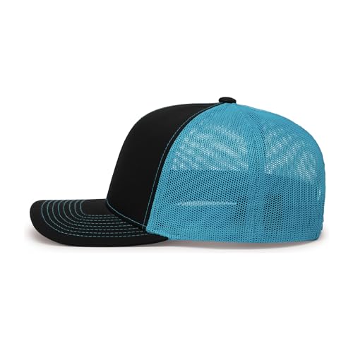 Pacific Headwear Snapback Trucker: Stylish Unisex Cap for All-Day Comfort - color: Black/Neon Blue/Black, size: One Size
