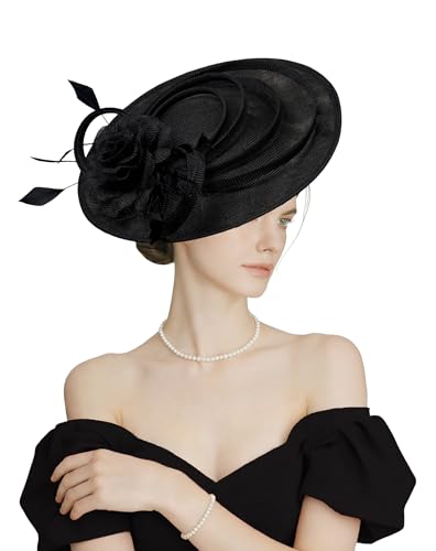 Kidukso Women's Fascinators Hat for Derby Hat Vintage 1920s Hat Headwear for Wedding Cocktail Tea Party Church - color: Black