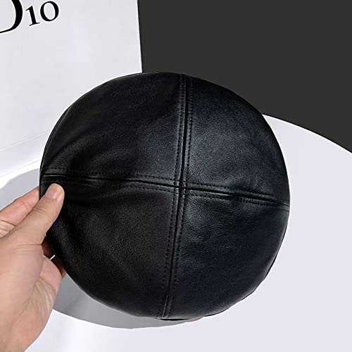 Women's PU Leather French Artist Beret Cap - color: Black