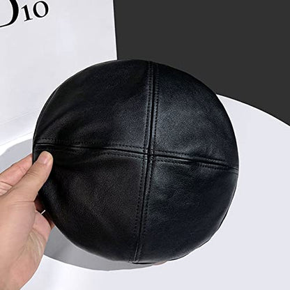 Women's PU Leather French Artist Beret Cap - color: Black