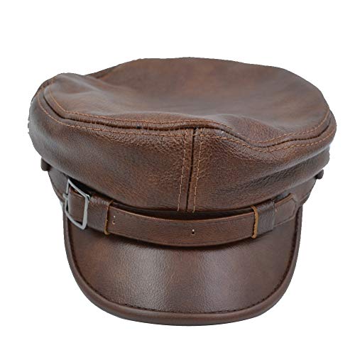 Adult Genuine Leather Fiddler Cap Flat Top Maciejówka Breton Style Mariner's Cap - color: Brown, size: Medium