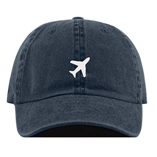 Airplane Baseball Hat, Embroidered Dad Cap, Unstructured Soft Cotton, Adjustable Strap Back (Multiple Colors) - color: Pigment Navy