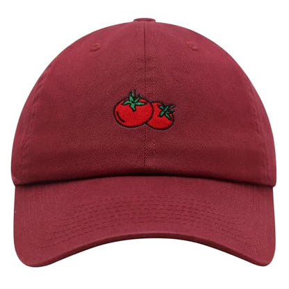 JPAK Two Tomatoes Premium Dad Hat Embroidered Cotton Baseball Cap Vegetables Embroidery - color: Maroon