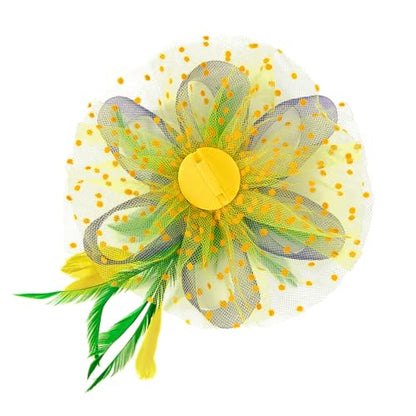 Century Star 2026 Kentucky Hat Derby Fascinator for Women Tea Party Flower Mesh Ribbons Feathers Headband Hair Clips - color: Green Yellow Purple